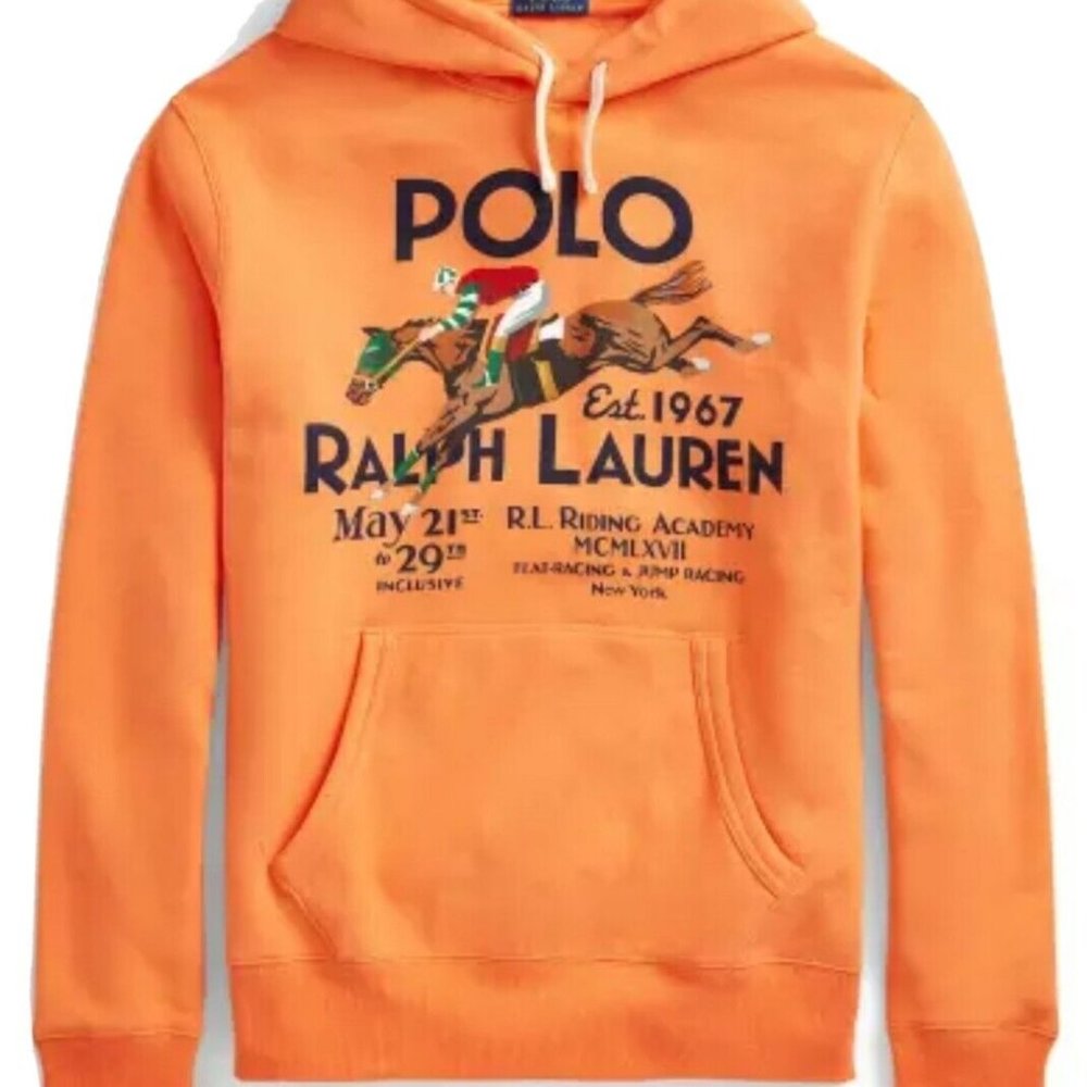 Polo Ralph Lauren Men's Orange Equestrian Riding Academy Hoodie Big & Tall LT - Picture 2 of 8